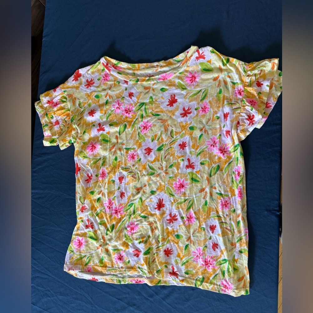 crown & ivy Floral Short Sleeve Tee - Pink, Green, Yellow